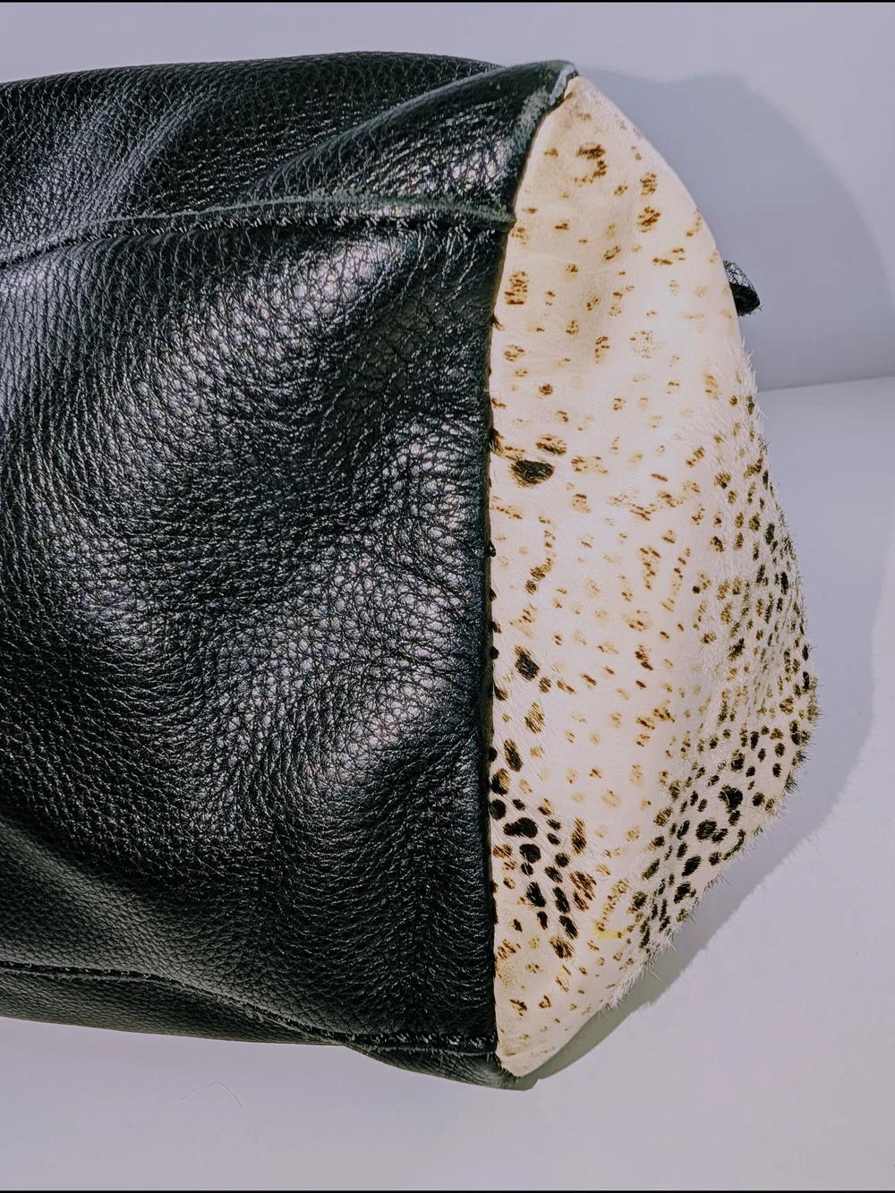 Fossil Black Leather Erin Satchel Spotted Calf Hair Accent Sides